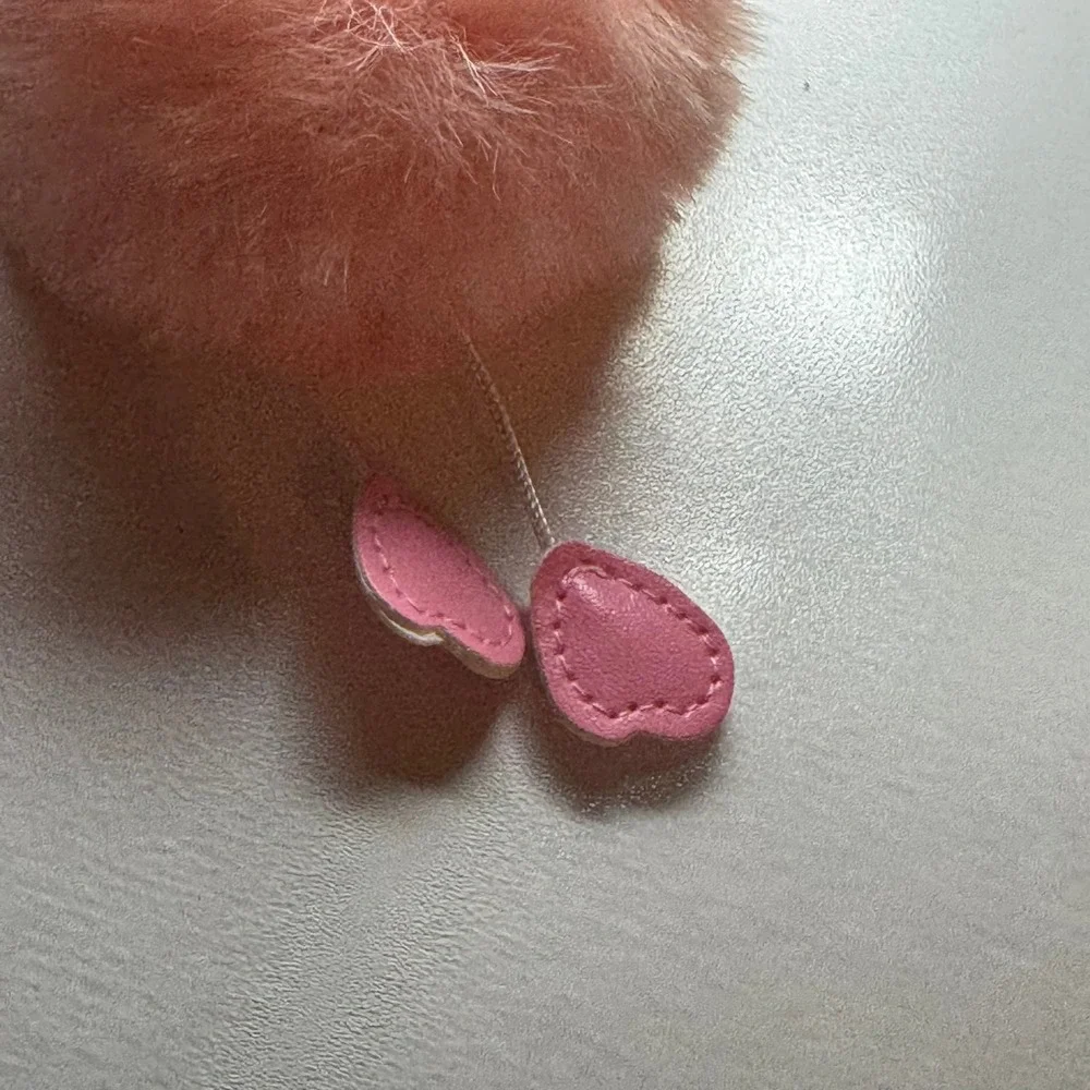 Pink Flamingo Pom Pom Faux Fur Keychain Bag Charm Gold Tone Ring‎